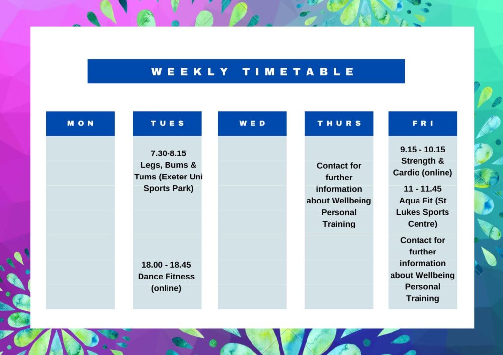 Weekly timetable annajfitness